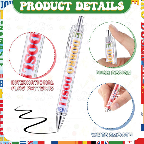 Treela 24 Pcs International Flag Pens World Flag Ballpoint Pens Country Flags Decoration Pens Retractable Ink Pens for International Sports Events Party Favors School Office Supplies by Treela
