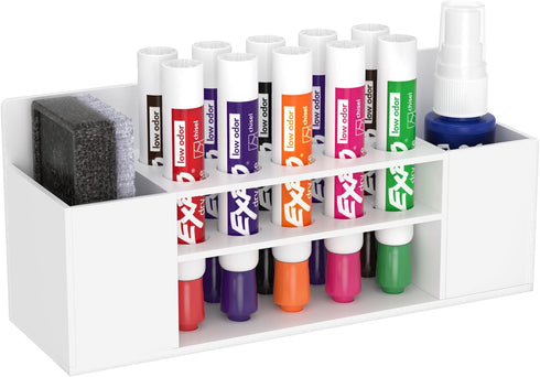 HBlife Wall Mount Acrylic Dry Erase Marker Holder, 10 Slots for Office, School, Home, White (Markers Not Included)