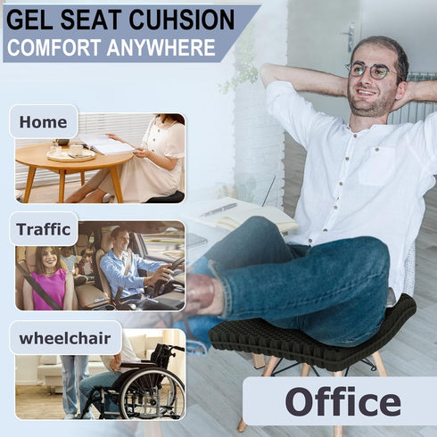 Helishy Back,Sciatica,Tailbone Gel Seat Cushion for Long Sitting Pressure Relief (Super Large & Thick) - Non-Slip Gel