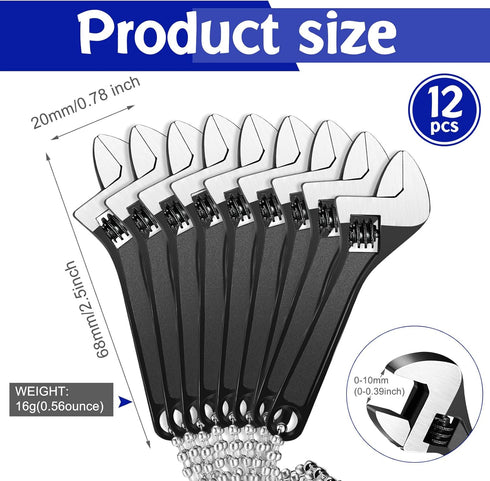Chumia 12 Pieces Adjustable Hand Wrench, Black Spanner Tool with Wide Jaw