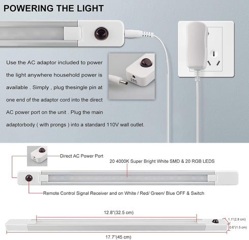 Counter Closet BIGMONAT Under Cabinet Light with Remote, Stick on Color Changing Under Lighting, Plug in RGB LED Light