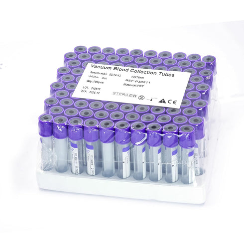 Vacutainer Blood Collection Tubes, Lab Vacuum Blood Collecting Tube for Pet Animals, 100 Pcs Wrap Packaging