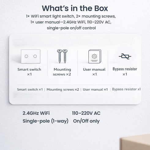 LOUYSGEN Switch,4.65 2.83 1.34 Inches,Neutral Panel,2.4GHz Alexa,110220V,Non-Dimmable,White 2 WiFi Light Wire