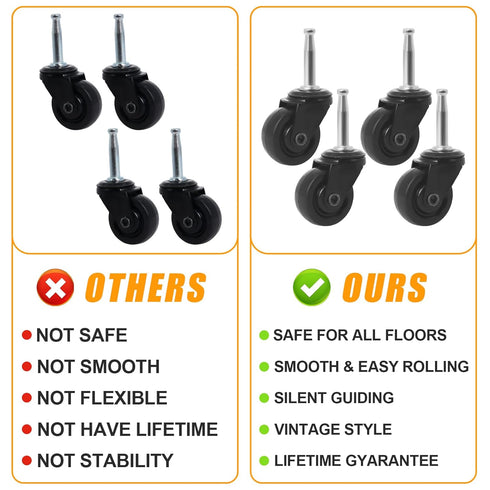 PODOY Antique Casters Wheels with Rubber, 1-5/8" Antique Brass Casters with Stem Socket Replacement for Chairs, Set of 4