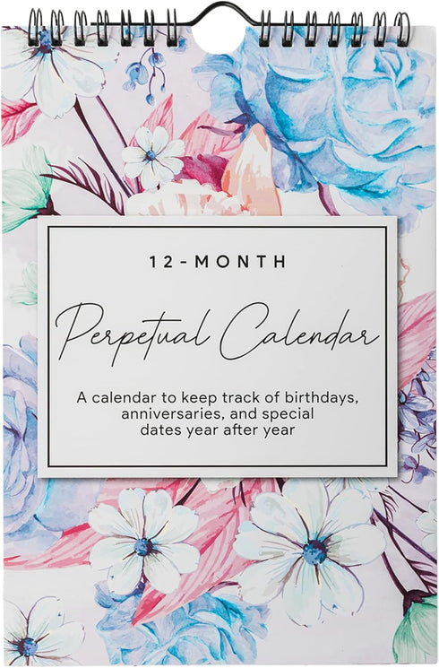 Perpetual Floral Wall Calendar for Birthdays and Anniversaries, 12 Months, Journal for Important Days, 6 x 9 inches