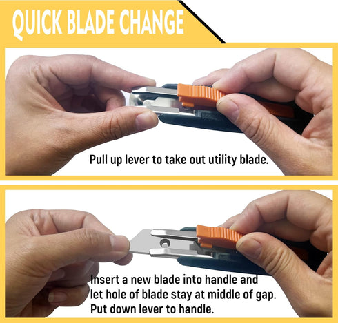 XW 4-pack Self-retracting Safety Box Cutter, Utility Knife with Quick Blade Change, Extra 10 Blades Included