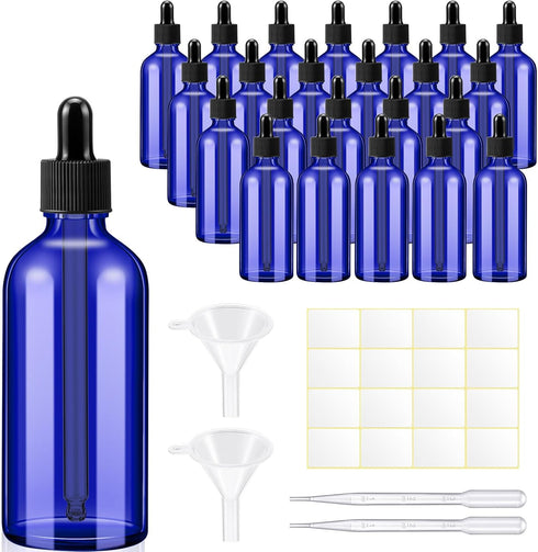 Tessco 20 Pack 3.4 oz Dropper Bottles, Empty Glass Bottles with Dropper Top Cap and Accessories for Oils
