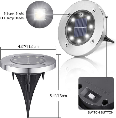 8 Pack 8 LYHOPE Solar Ground Lights Outdoor, LED Solar Disk Lights Waterproof Garden In-ground Pathway Light Landscape