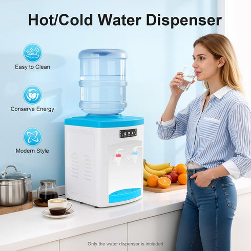YUTOUB 1.1-4.9 Countertop Use(46.4F 194F) Gal Top Loading Water Dispenser, Hot/Cold/Warm Hot and Cold Mini Water