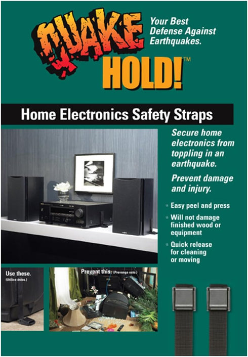 QuakeHold! 4173 Home Electronic Safety Strap, Black, 11 Inch