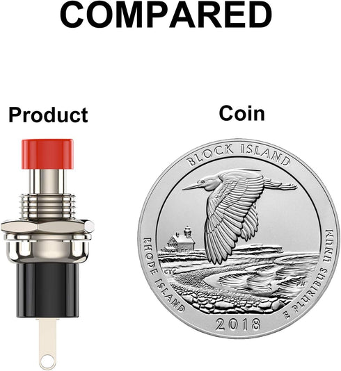 Momentary Push Button Switch, 1A 250VAC SPST Mini Pushbutton Switches, Normally Open (NO) Red Cap - 20pcs