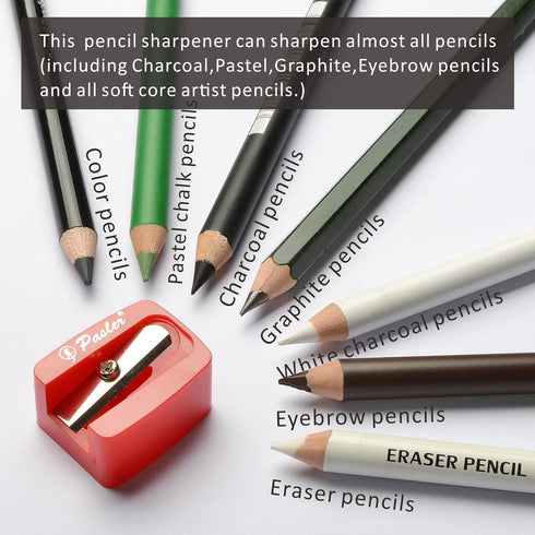 Pasler Pencils Sharpener & Point Protectors Set for Charcoal, Pastel, Graphite, Eyebrow Pencil and All Soft Core Artist