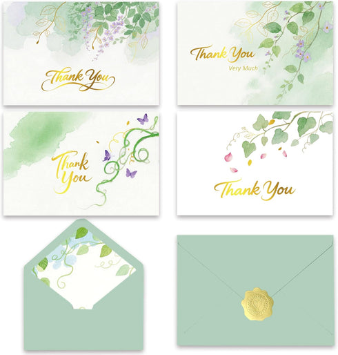 50 PK Thank You Cards Bulk with Envelopes & Gold Foil Stickers,