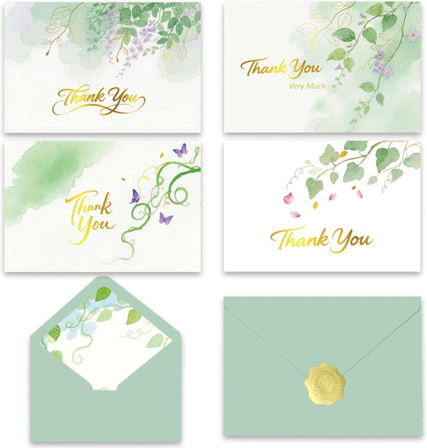 50 PK Thank You Cards Bulk with Envelopes & Gold Foil Stickers,