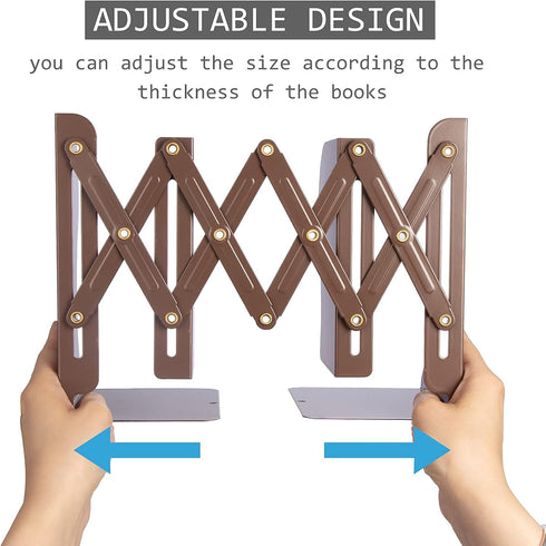 Book Ends, Metal Book Organizer for Heavy Books, Suitable for Office, Home & School Use, Brown