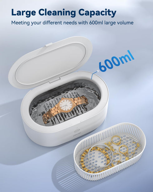 Phniti 20OZ Ultrasonic Jewelry Cleaner for Silver Rings, Necklaces, Eyeglasses, Deep Cleaning Machine for Dental