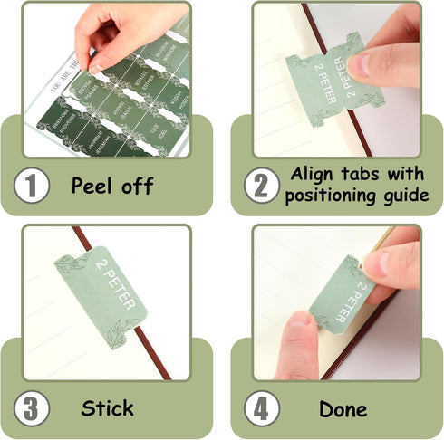 JarThenaAMCS 75Pcs Laminated Bible Tabs Greenery Index Tabs Green Leaves Large Print Neutral Blank Tab for Bible