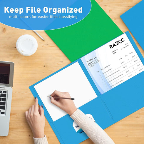 RAZCC Two Pocket Folders, 30 Pack File Folders with Pockets, Thick Paper for School Office Business Home, Assorted