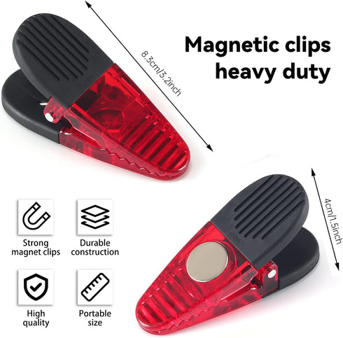 Plastic Refrigerator Magnet Clips, 3-1/4" Length, Set of 6, Multipurpose Clips (Red)