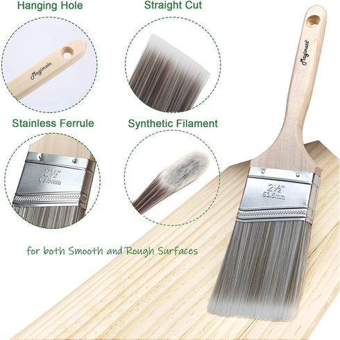 Paint Brushes Set, Sash Brushes, Soft Tapered Filament, Wood Stain Brushes, Pack of 5