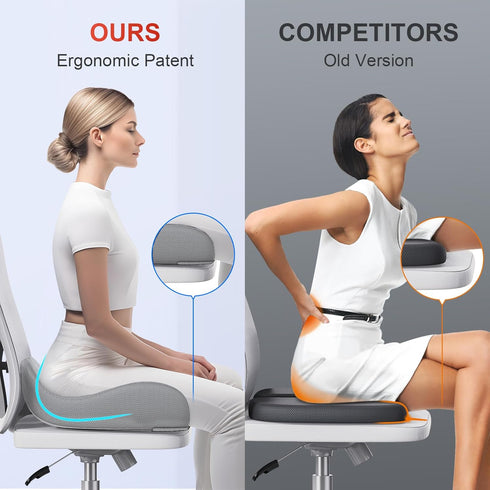 Benazcap X Large Memory Seat Cushion for Office Chair Ergonomic Cushions Pad Pillow for Pressure Relief Sciatica & Pain