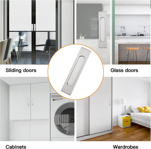 18CM Self-Stick Rectangular Sliding Door Pulls, 2pcs Brushed Steel Aluminum Alloy Flush Pull Handles