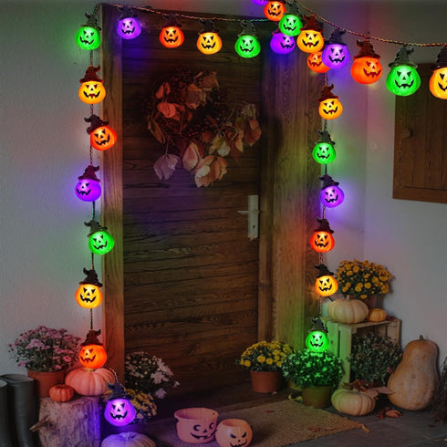 Upgraded Solar Halloween Lights Outdoor, 16ft 30LED Pumpkin String Lights with 8 Modes for Waterproof Garden Patio