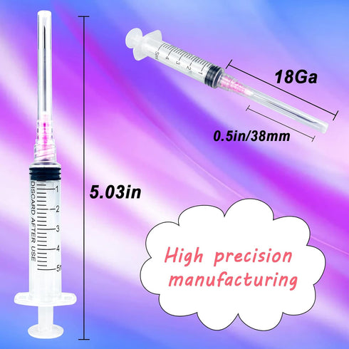 100 Pcs-5 ml Luer Lock Syringe with 18ga Needle, Individually Packaged for Labs and Supplies