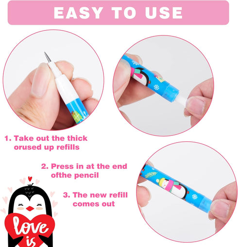 Kolewo4ever 48pcs Penguins Translucent Pencils, Fun Pencils for Kids, Non-Sharpening Stackable Pencil