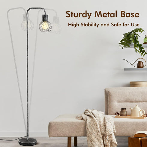 6W Bulb, Industrial Floor Lamp, Antique Silver Standing Lamp Modern with LED Foot Switch, Metal Tall Lamps for Living