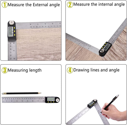 Delgada 200mm/8 Inches Digital Angle Finder Ruler - Stainless Steel Protractor for Woodworking and Construction