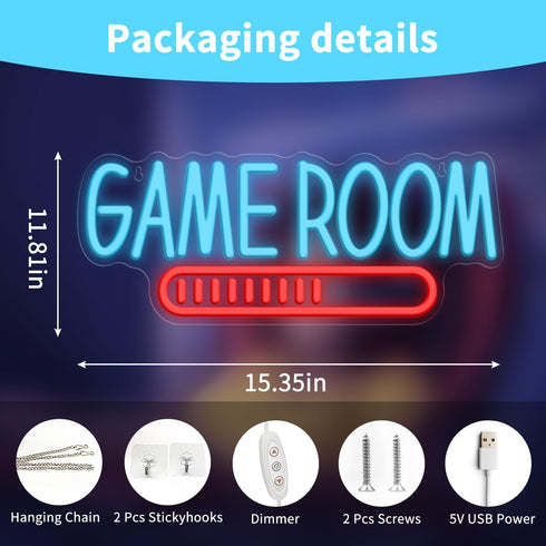 15.35 11.81 inches Game Room Neon Sign, Gaming Neon Signs for Wall Decor, USB Powered Gamer Neon Lights for Teen Kids