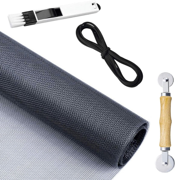 Screen Repair Kit for Windows or Doors, Adjustable Fiberglass Screens with Rolling Tool, 36" x 84"