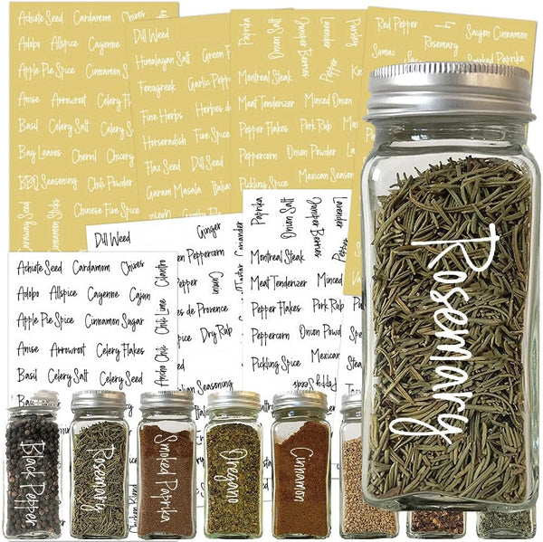 BieFuDan 278 Pcs Clear Spice Jar Labels Preprinted Set,Waterproof Pantry Labels Stickers for