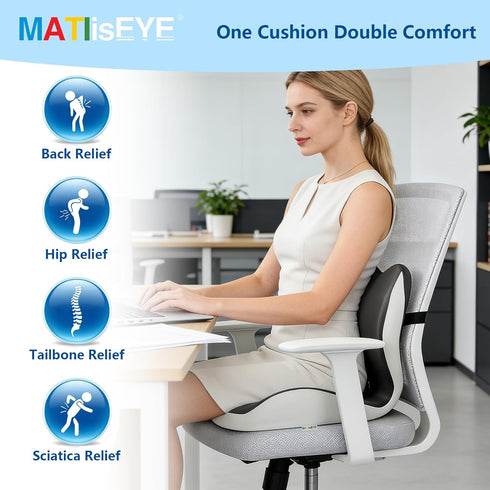 Orthopedic Memory Foam Seat Cushion with Adjustable Strap, Coccyx & Sciatica Pain Relief, Washable Non-Slip for Long