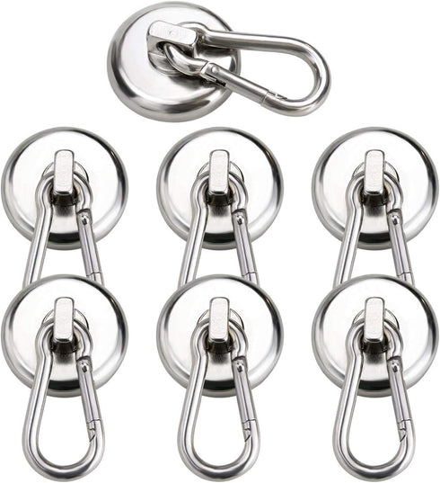DIYMAG 100LBS Strong Magnetic Hooks, Heavy Duty Neodymium Magnet Hooks with Swivel Carabiner, Pack of 7
