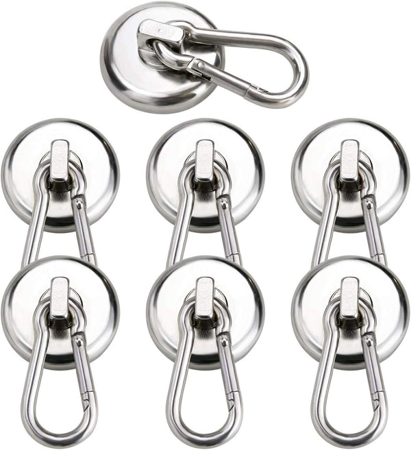 DIYMAG 100LBS Strong Magnetic Hooks, Heavy Duty Neodymium Magnet Hooks with Swivel Carabiner, Pack of 7