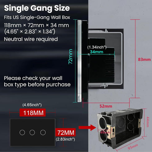 LOUYSGEN Hub,4.65 2.83 1.34 Inches Switch,110220V 50/60Hz,2.4GHz 3 Zigbee Smart Switch Neutral Wire Required Need
