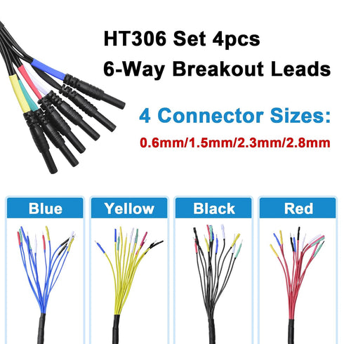 HT306 4 Connectors Sizes Universal Breakout Leads, 6 Channel Test Lead Set for Automotive