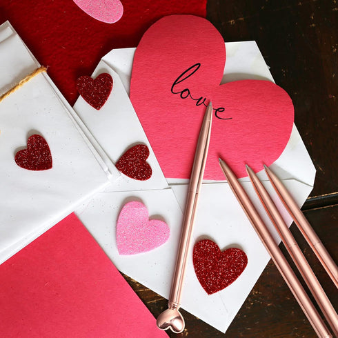 Chinco 12 Pieces Heart Shaped Pens, Black Ink Retractable Metal Decorative Cute Pens for Women, Birthday Gifts (Rose