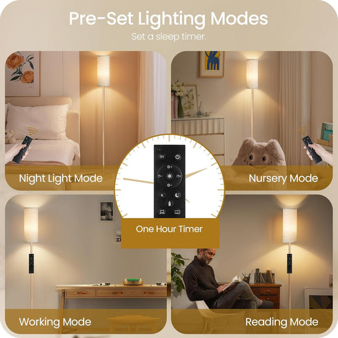 Dimmable 64.4 Bulb 3000K-6500K, XE06LD05W1 Wooden Textured Pole Lamp, Floor Lamps for Living Room with Remote and Foot