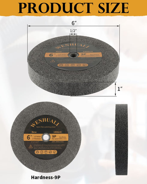 6 Inch Bench Grinder Polishing Wheels, 9P Hardness Buffing Wheels for Bench Grinder, Deburring Wheel Easily Polish Scratches on Golf Clubs Metal Copper, 180 Grit 1" Thickness for 1/2" Arbor