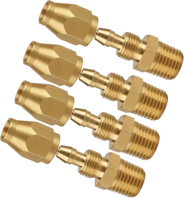 Brass Pneumatic Fitting for 1/4-Inch ID Hose, 1/4-Inch NPT Rigid, Solid Brass Splicer, 4PCS