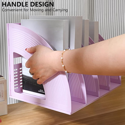 Marte Vanci Magazine File Holder, Vertical PP Folder Book Desktop Organizer, Sturdy Vertical 4 Section Folder (Purple)