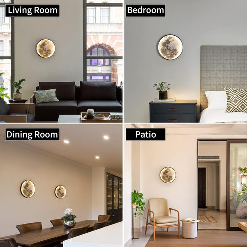 Skylumate Dimmable 9.5inch 15W QIYIMEILUX Moon Wall Sconce Plug in Modern LED Wall Light with Remote Control Black Wall