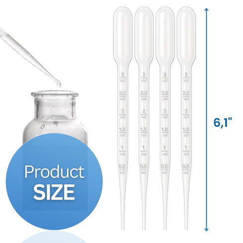 Transfer Pipettes, 3ml, 500pcs Disposable Plastic Droppers for Precise Measuring