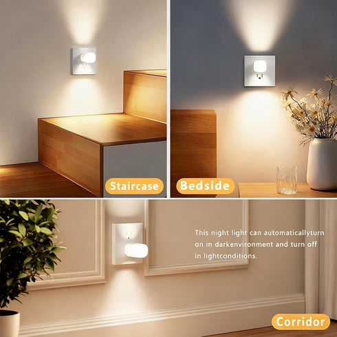 Generic Auto Dusk to Dawn Night Light - Plug in LED Wall Lamp with Smart Sensor, Energy Efficient Compact ABS Room