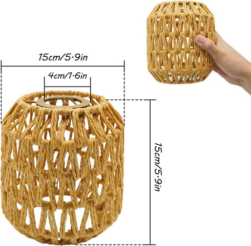3-Pack Boho Rattan Lamp Shades - Handwoven Natural Wicker Lampshades for Pendant Lights, Chandeliers, Wall Sconces