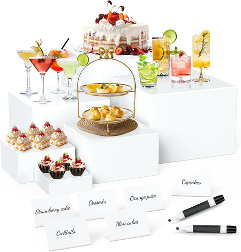6 Pcs Buffet Risers with Mini Sign and Maker, Food Risers Display
