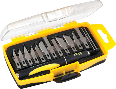 Performance Tool W9170 Precision Hobby Knife Set, 14 Blades with Comfortable Contoured Handle and Storage Case